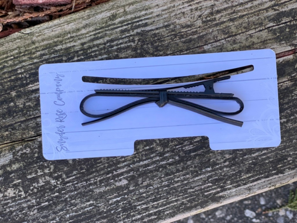 Large Sleek black faux leather bow clip